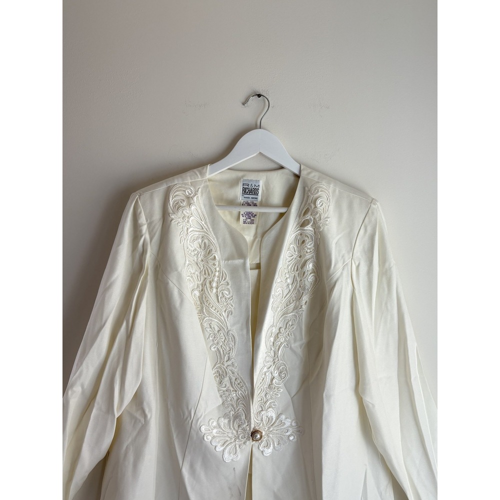 NWT R&M Richards by Karen Kwong Vintage Ivory Beaded Lace 2-Piece Blazer Set 18W - Picture 4 of 12